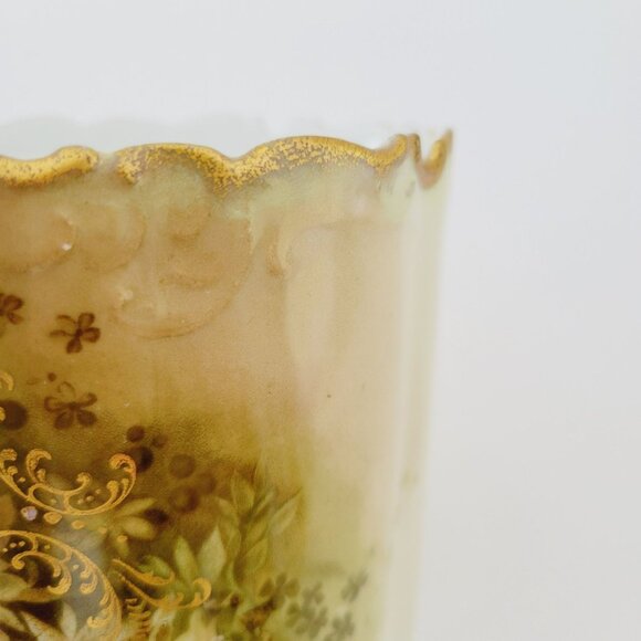 Antique Rosenthal Monbijou Brown & Green Floral Biscuit Cracker Cookie Jar - Picture 5 of 16